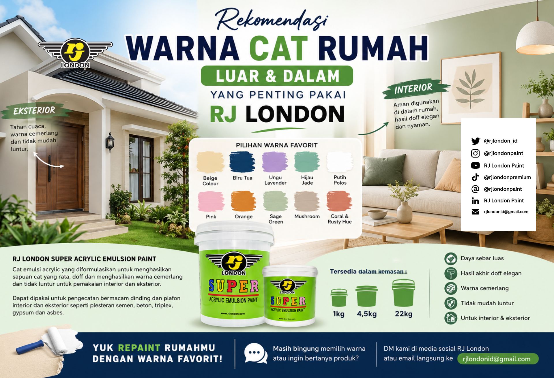 Rekomendasi Warna Cat Rumah Luar dan Dalam yang Penting Pakai RJ London